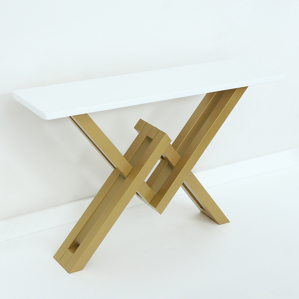 1200mm White & Gold Narrow Console Table Accent Table for Hallway X Base Metal in Large