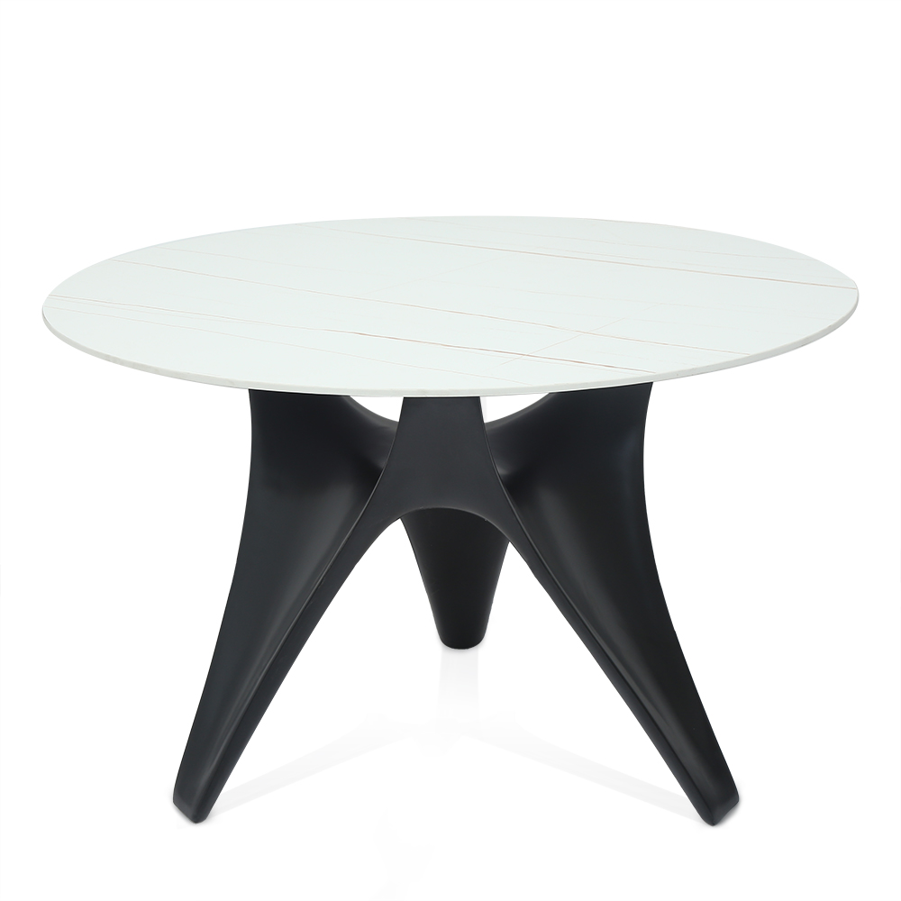 47.2" Round White Faux Marble Dining Table Black Base