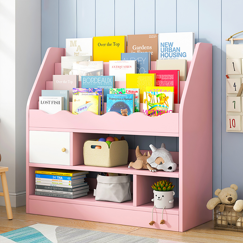 Modern Pink Kids Bookshelf Toy Storage Shelf in Manufacture Finish