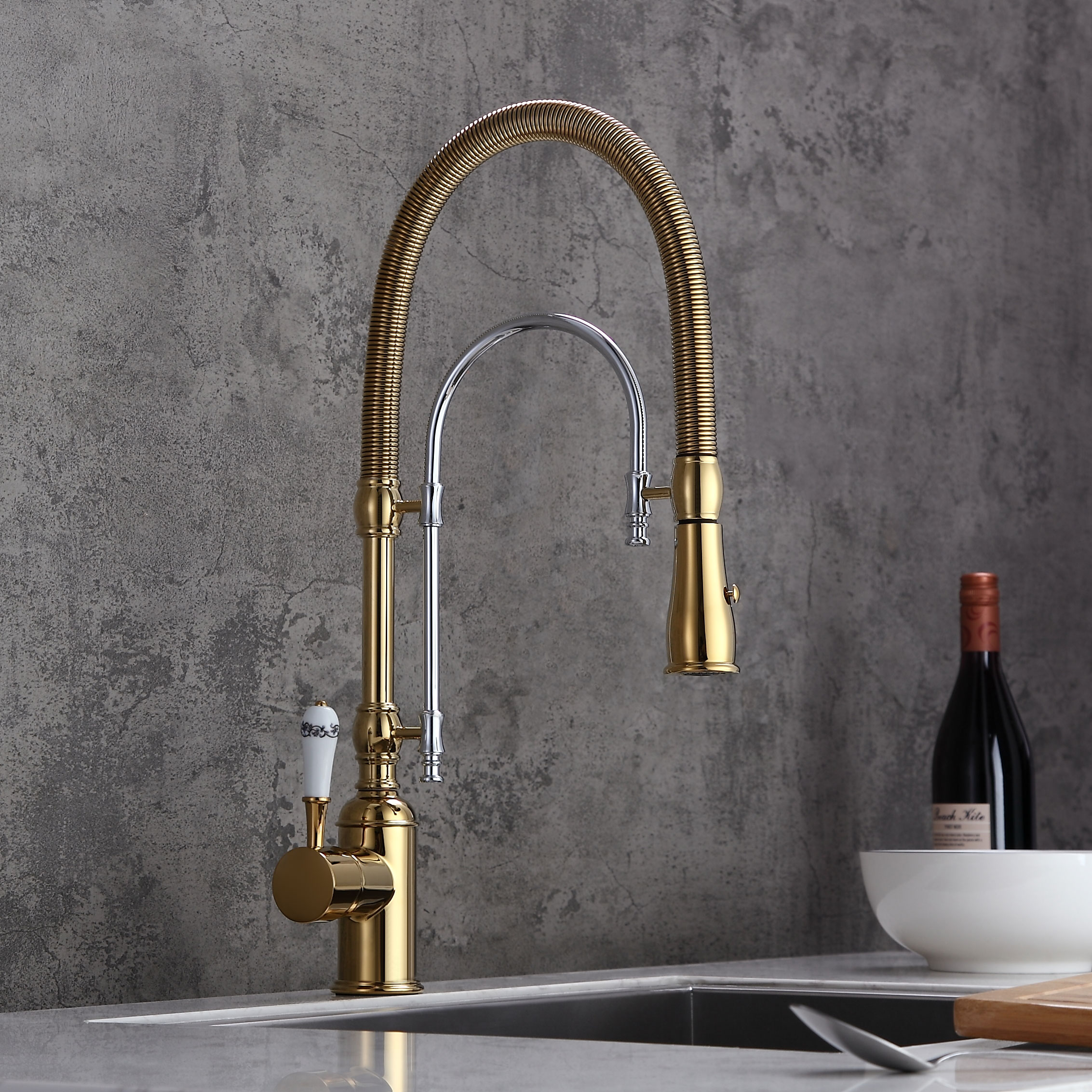 Commercial High Arc Pull Down Kitchen Faucet Soild Brass Single Handle Mixer Tap