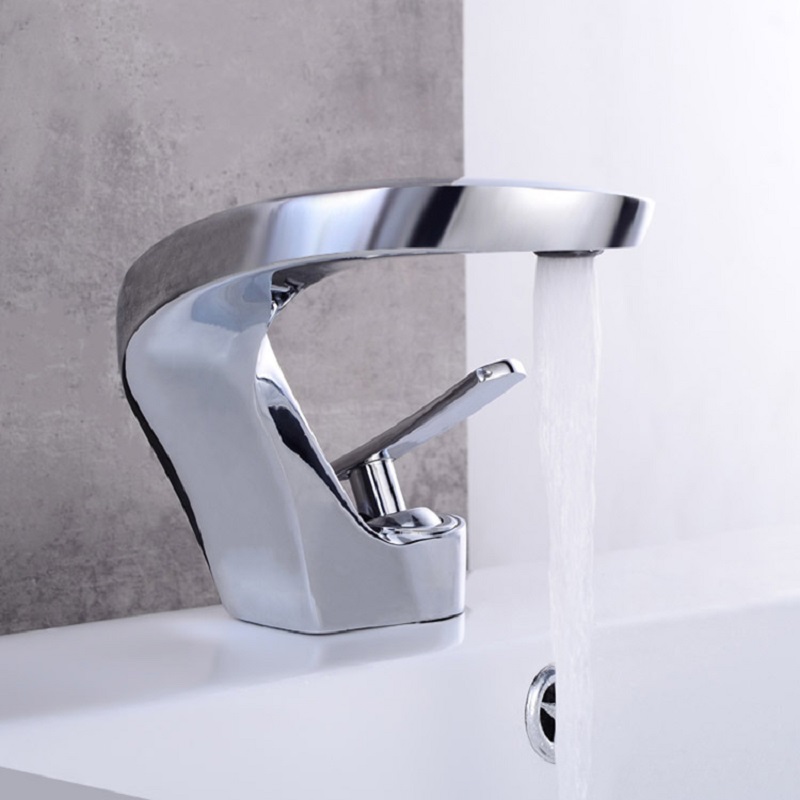 Modern Creative Single Lever Handle Mono Polished Chrome Bathroom Basin Tap Solid Brass