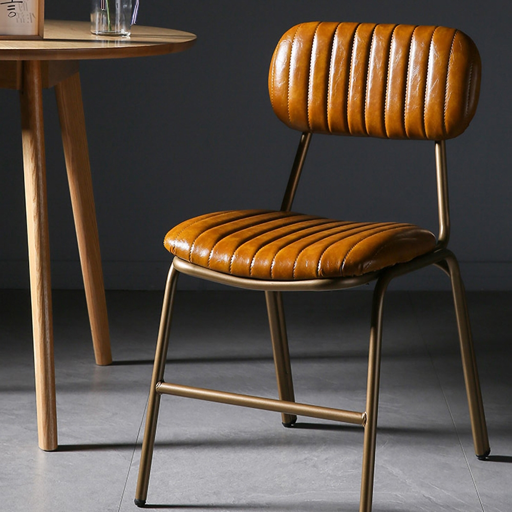 

Mid-Century Brown Dining Chairs Set of 2 with Faux Leather Upholstered & Metal Frame