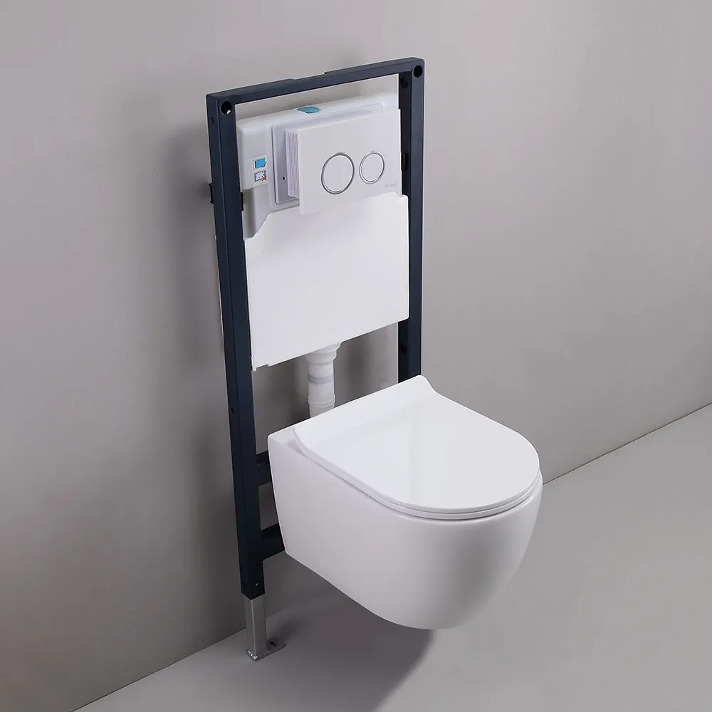 Modern 1.1/1.6 GPF Dual Flush Elongated Wall Hung Toilet with In-Wall ...