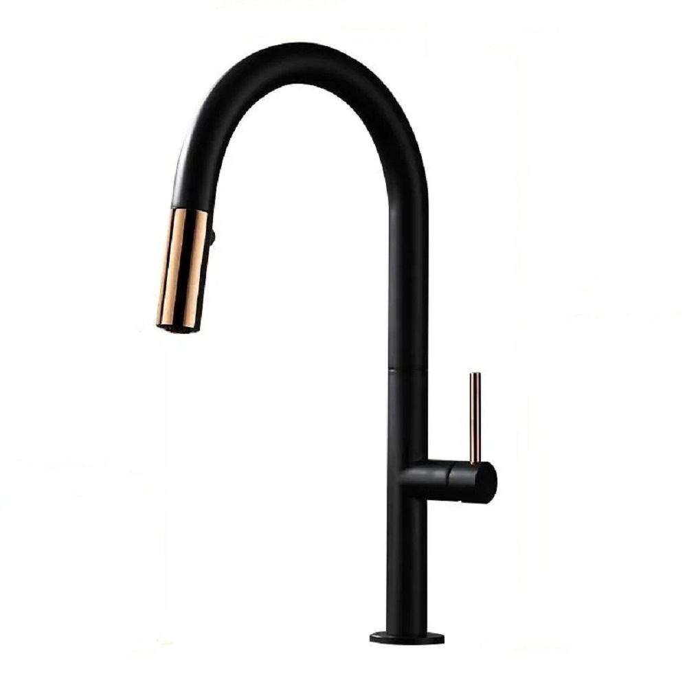 Simple Pull Down Kitchen Faucet with Double Function Single Handle Black & Gold