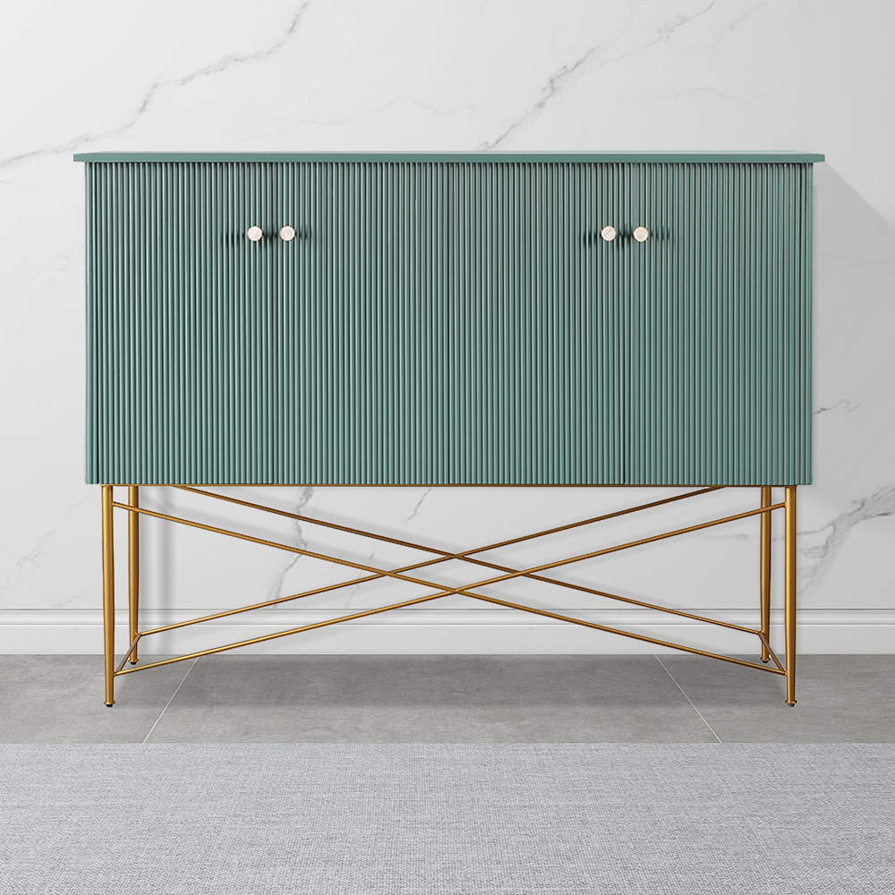 

Italian Green Buffet Wavy Surface 4-Door Sideboard Cabinet X-Shaped High Base
