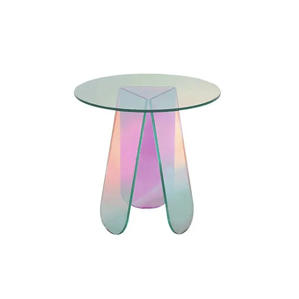 Acrylic End Table Clear Round Side Table Modern Accent Table Iridescent