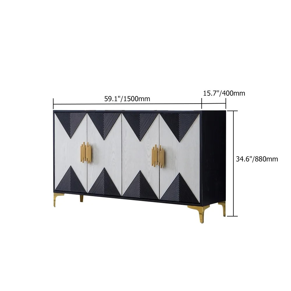 Modern Sideboard Buffet 4 Doors & 6 Shelves Accent Cabinet Gold Finish in Large