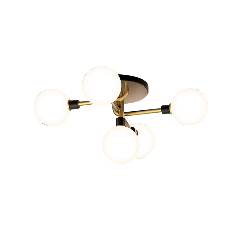 Brass Globe Mini Chandelier Flush Mount Ceiling Light in 5-Light