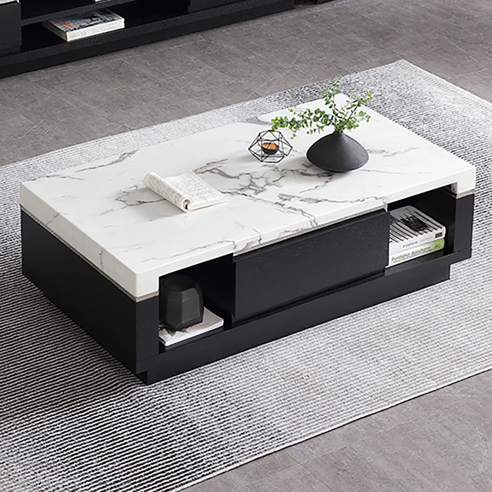 

Modern Marble Coffee Table with Storage & Drawers in Wood