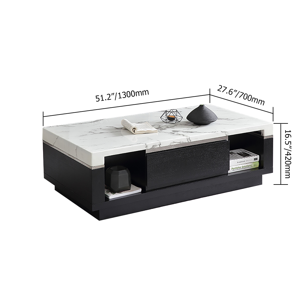 Modern Marble Coffee Table with Storage & Drawers in WoodHomary