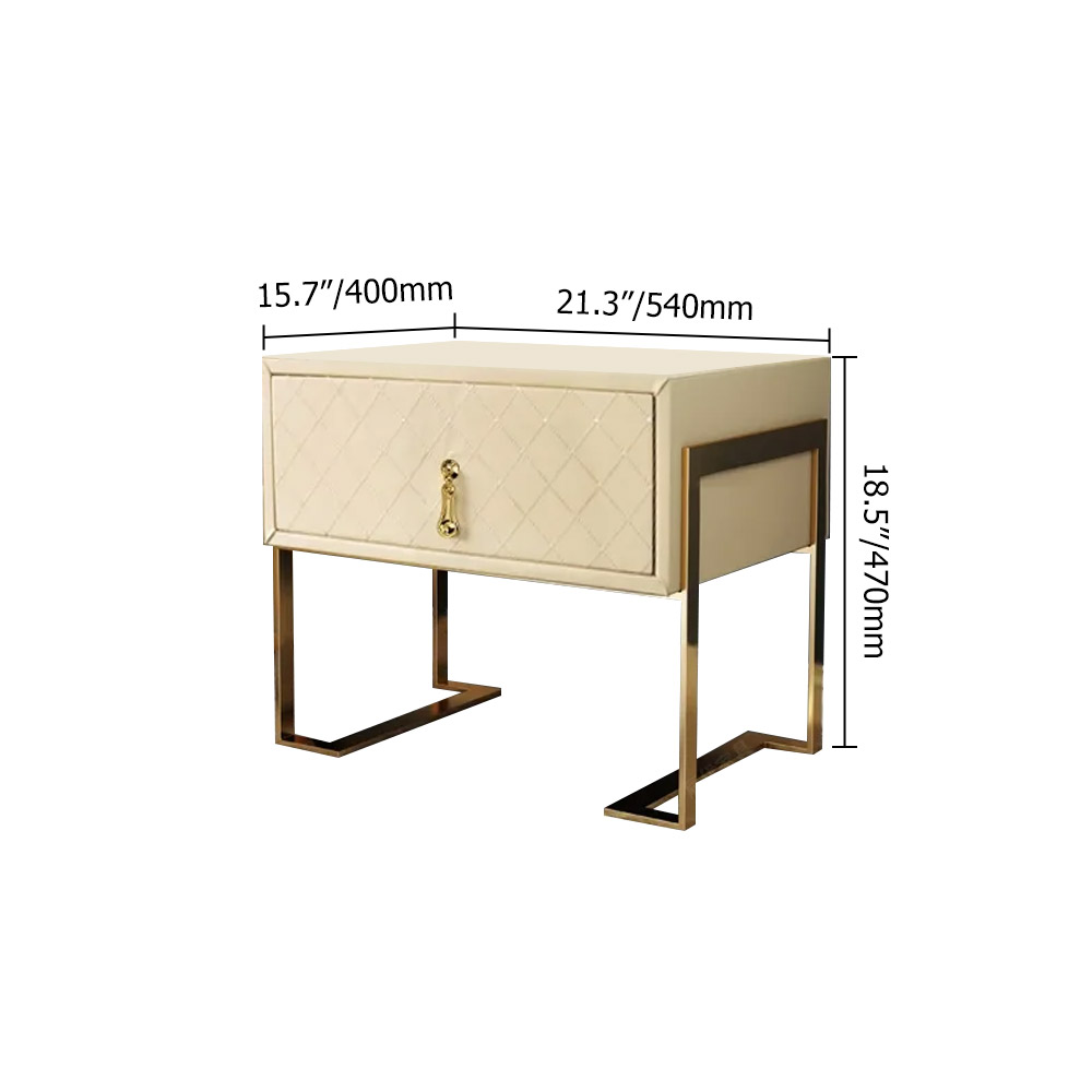 21.3" Modern Faux Leather Wooden Nightstand with Drawer in Champagne