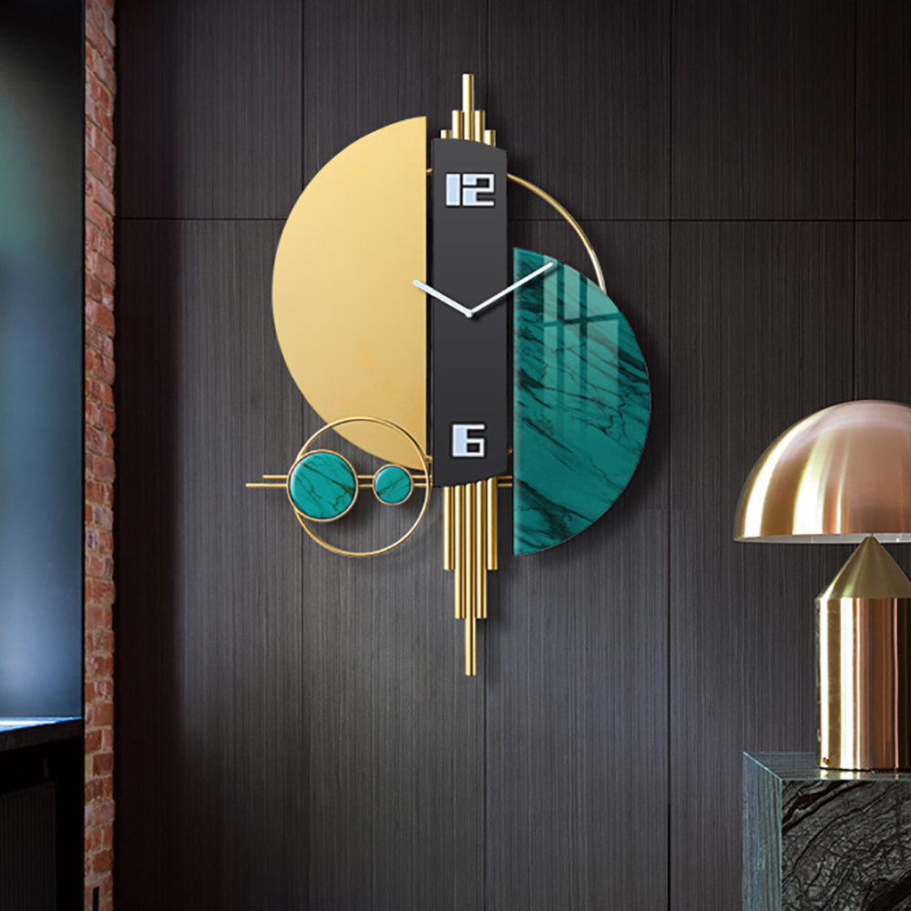Unique Creative Geometric Oversized Wall Clock 3D Iron Home Decor Green & Gold & Black