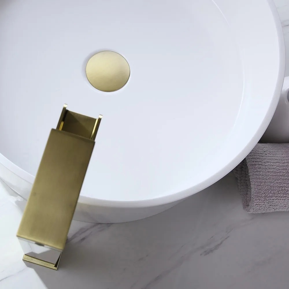 Lavabo moderno de oro cepillado para baño, con encimera, sin rebosadero