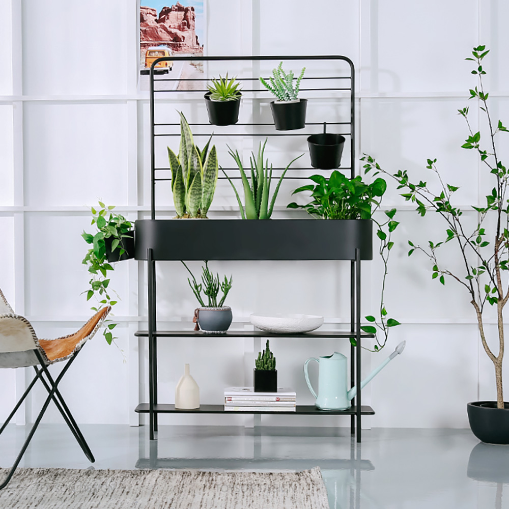 

3-Tier Rectangular Plant Stand Storage Shelf with Flowerpots