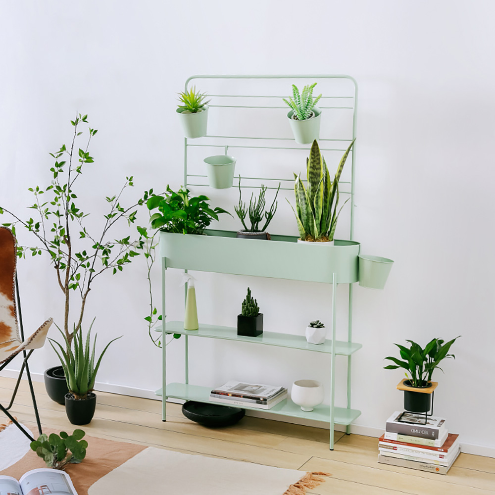 3-Tier Rectangular Plant Stand Storage Shelf with Flowerpots