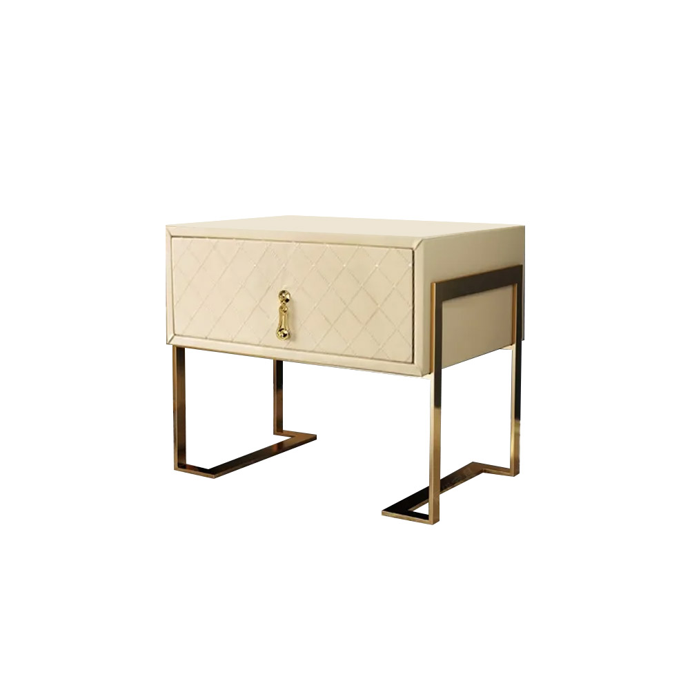 21.3" Modern Faux Leather Wooden Nightstand with Drawer in Champagne
