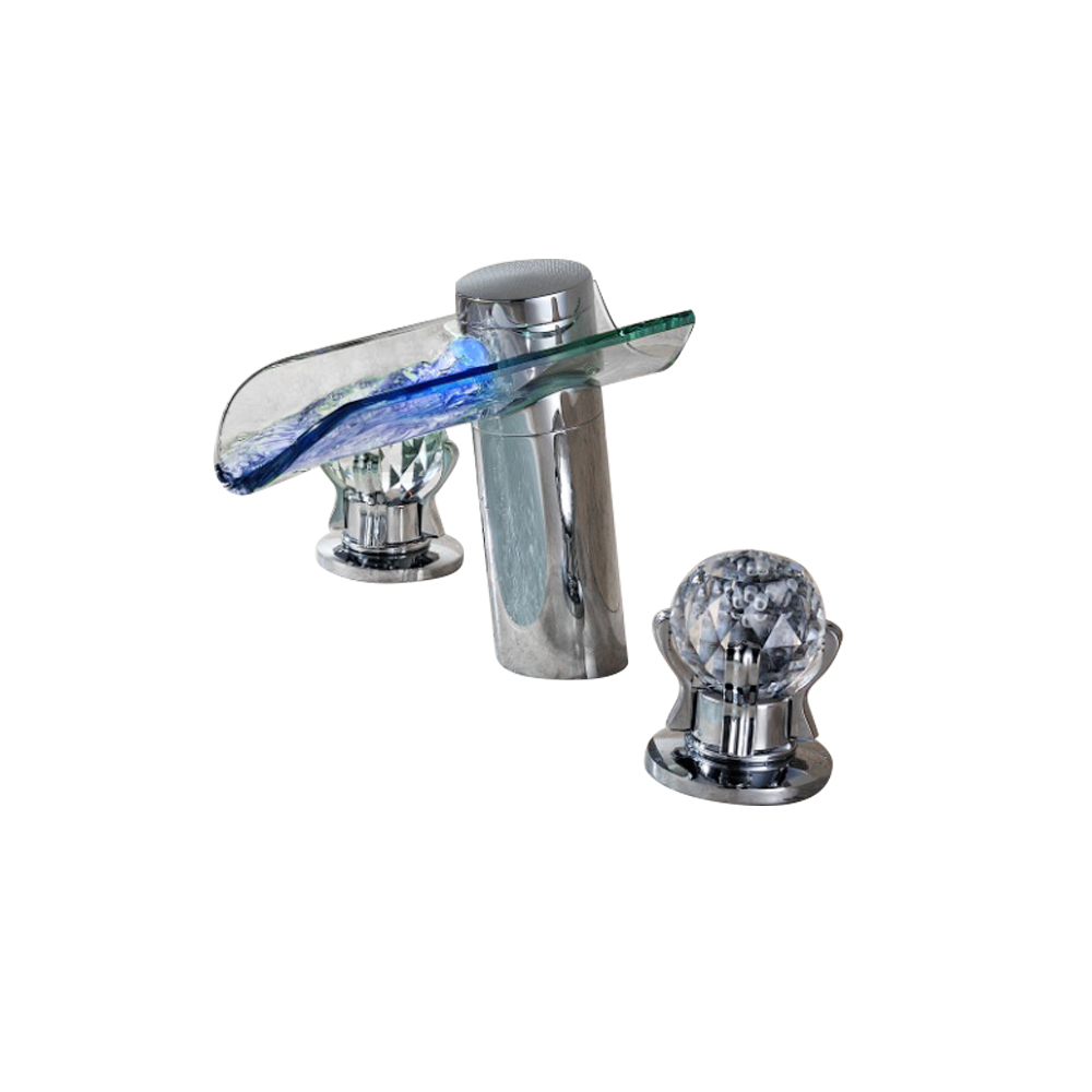 Morga LED Lighted Waterfall Bathroom Widespread Sink Faucet with Crystal Handles
