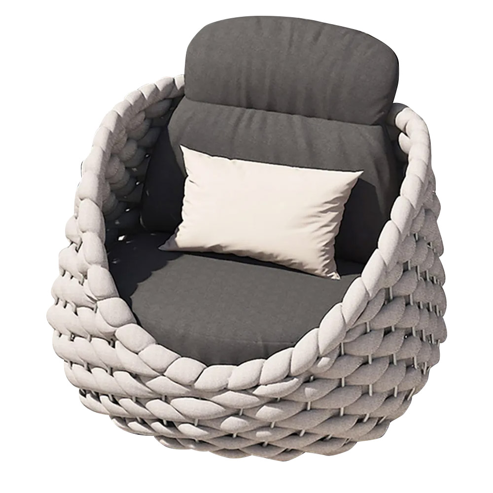 Modern Outdoor Chair Woven Textilene Rope Armchair with Removable Cushion in Gray