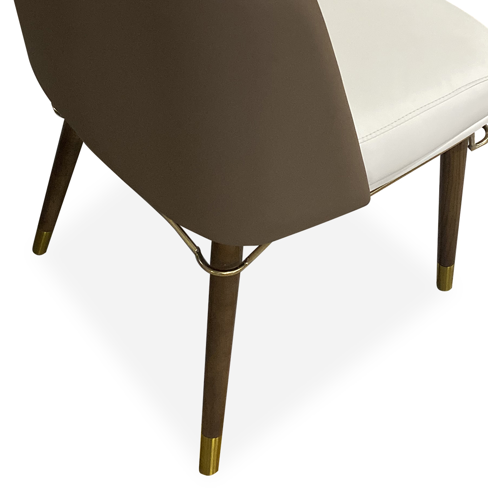 Ensemble de 2 chaises de salle à manger modernes Beige et café rembourrées en polyuréthane avec pieds en acier inoxydable