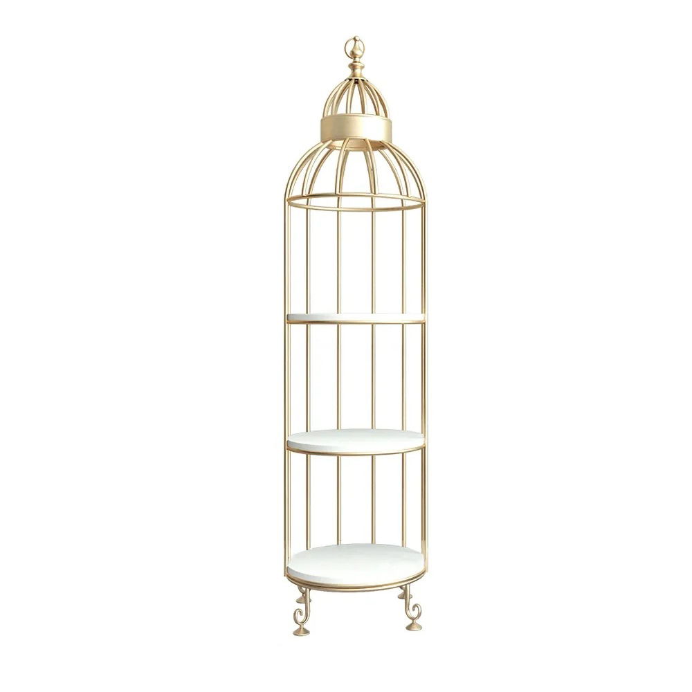 Modern Bird Cage Shaped Plant Flower Stand Bathroom Storage Tower Gold BookcaseHomary