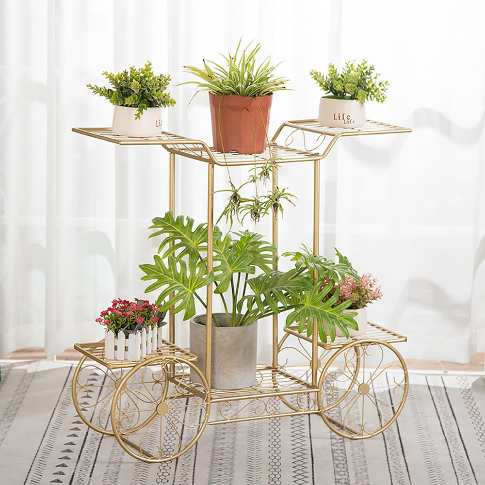 Retro Vintage Vehicle Metal Plant Stand In Gold