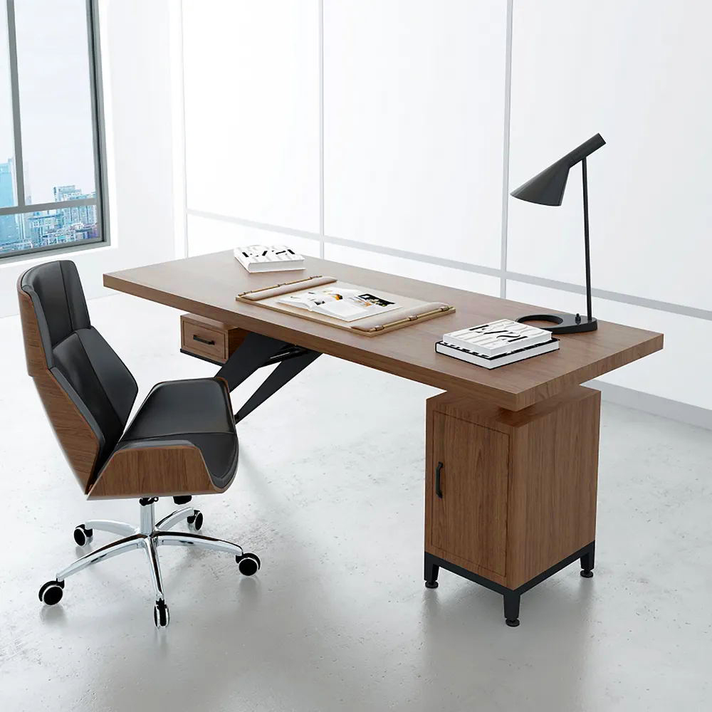 1500mm Pine Wood Office Desk Writing Desk with 1 Drawers in Black Metal Legs