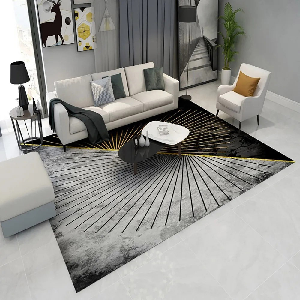 Modern Abstract Grey and Gold Rug Rectangle 3'x 5' Area Rug