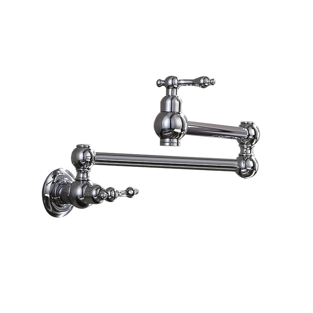 Wall Mounted Retractable Double Handle Cold Only Faucet with Double Swing Joints