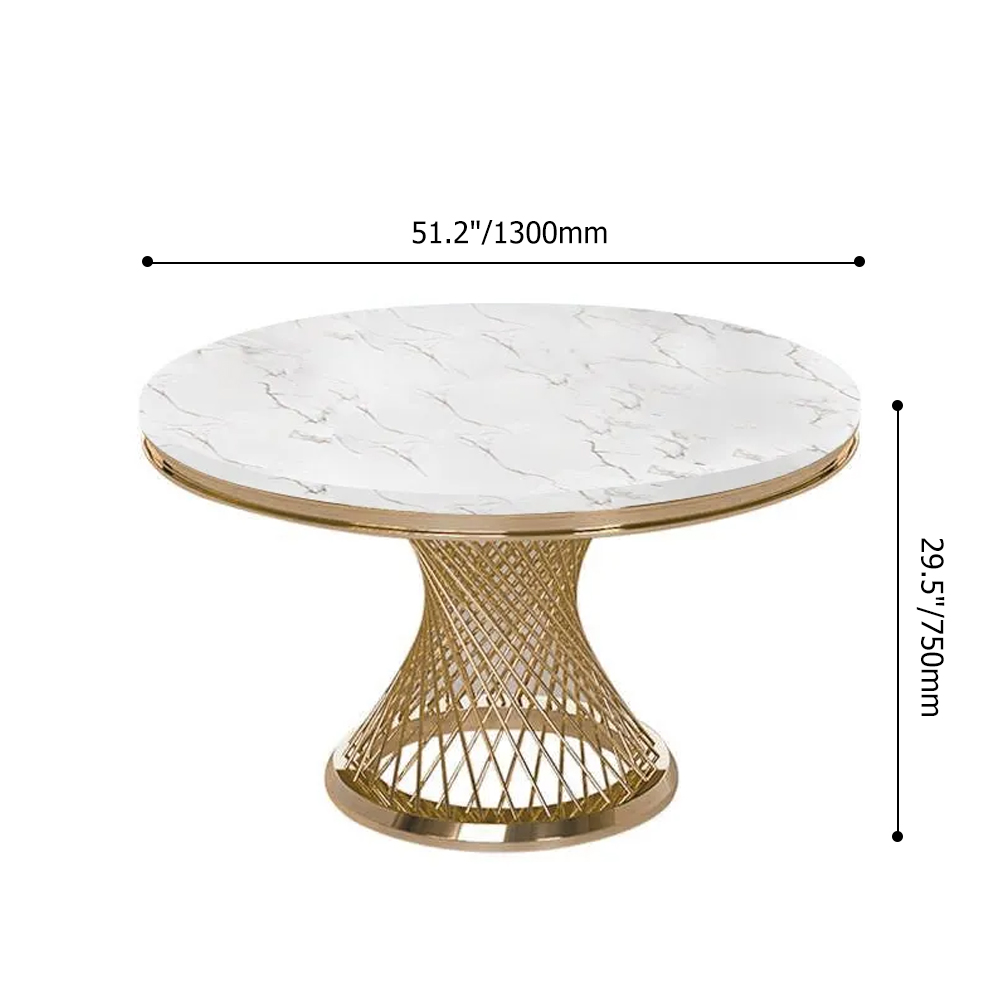 Modern 1300mm Round Dining Table Faux Marble Tabletop & Golden Stainless Steel Pedestal