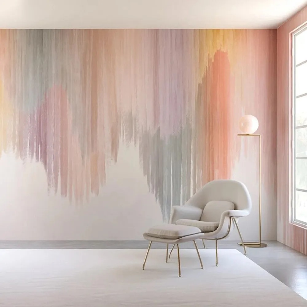 

Colorful 11.81' x 98.4" Hand-Painted Abstract Wallpaper Mural for Living Room