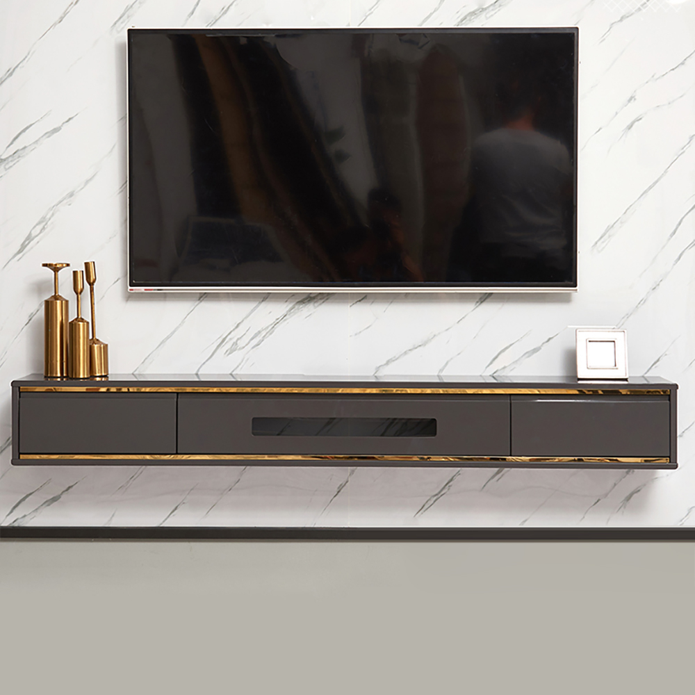 Image of 70.9" Gray TV Stand Postmodern Minimalist Floating Media Console with Storage