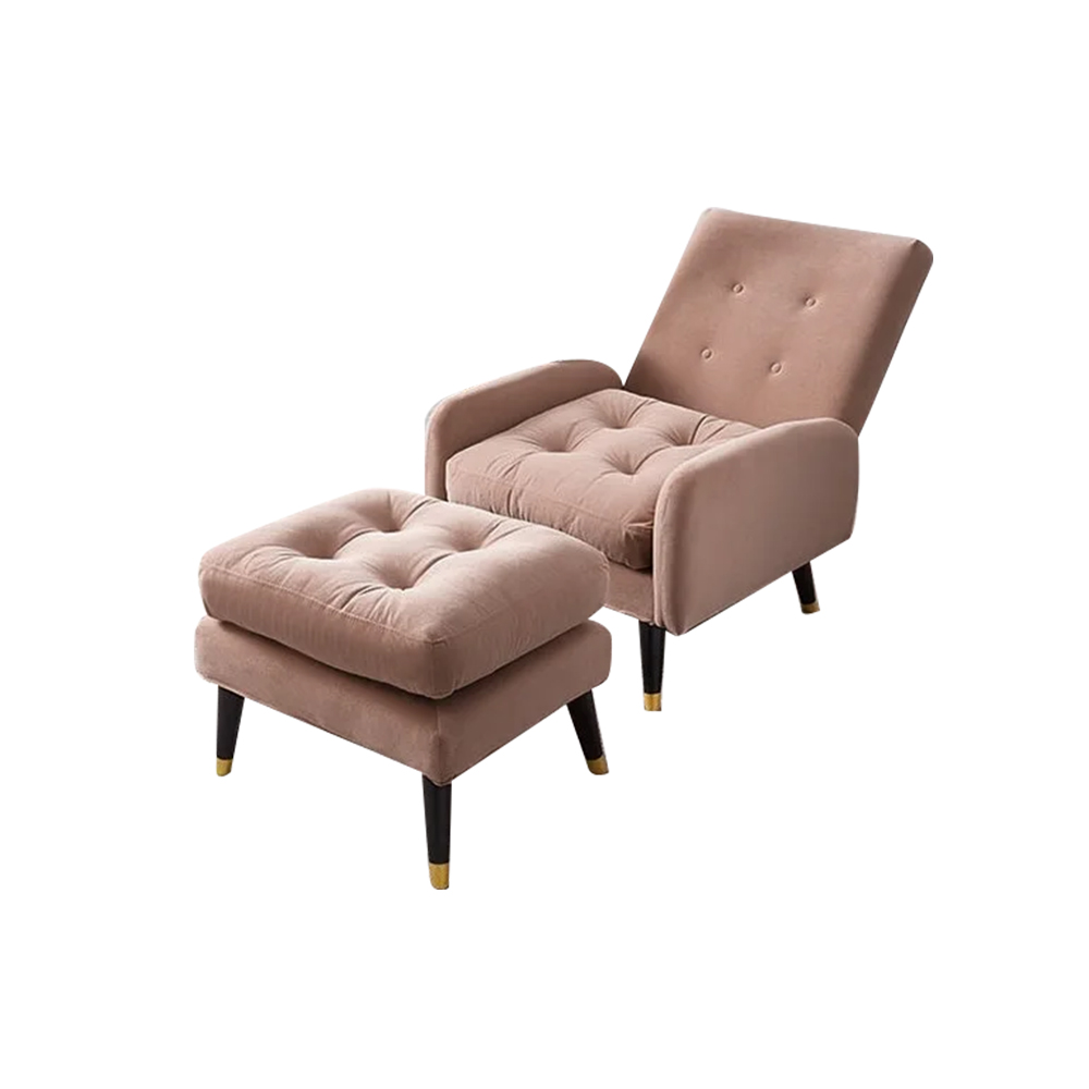 Pink Velvet Upholstered Chaise Lounge Chair with Ottoman & Adjustable Back