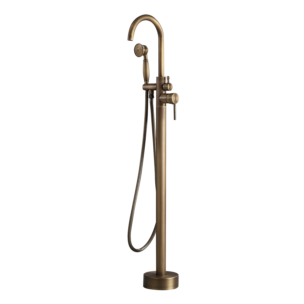 Classic Single Lever Handle Swivel Spout Freestanding Bath Tap with Handshower