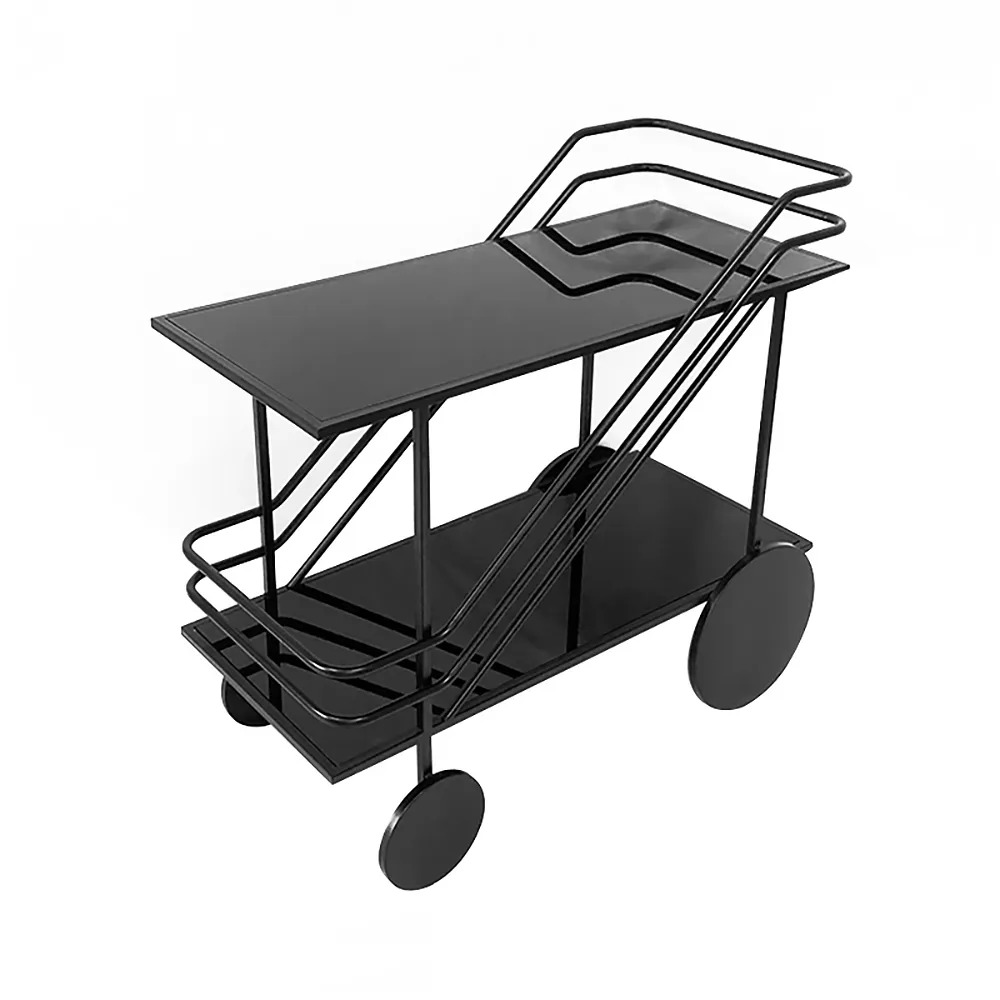 600mm 2-Tier Rolling Bar Serving Cart Tempered Glass Black for Kitchen in Small