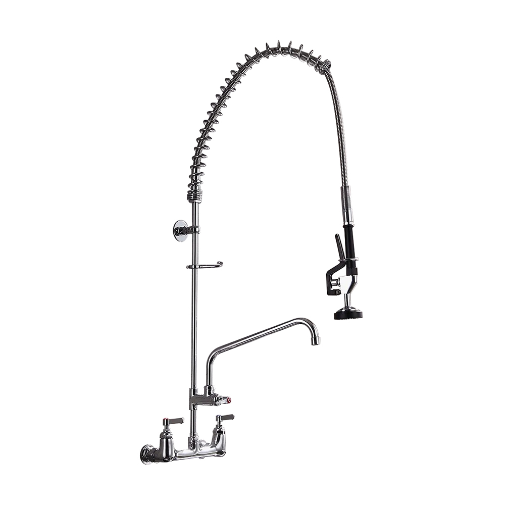 High-Arc Pull Down Wall Mounted Kitchen Sink Faucet in Polished Chrome Solid Brass