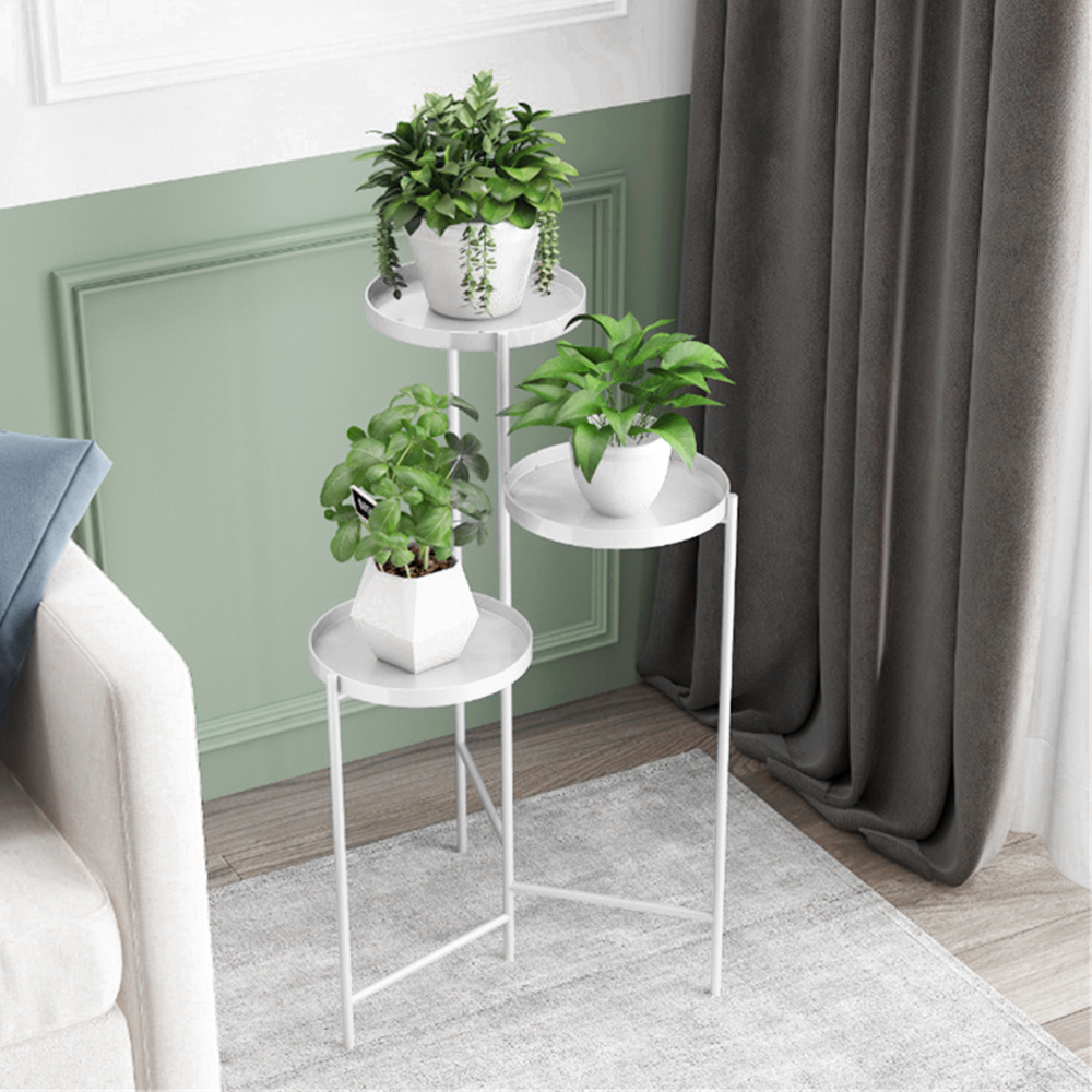 Modern Foldable Indoor Standing Plant Stand In White With Lid-white
