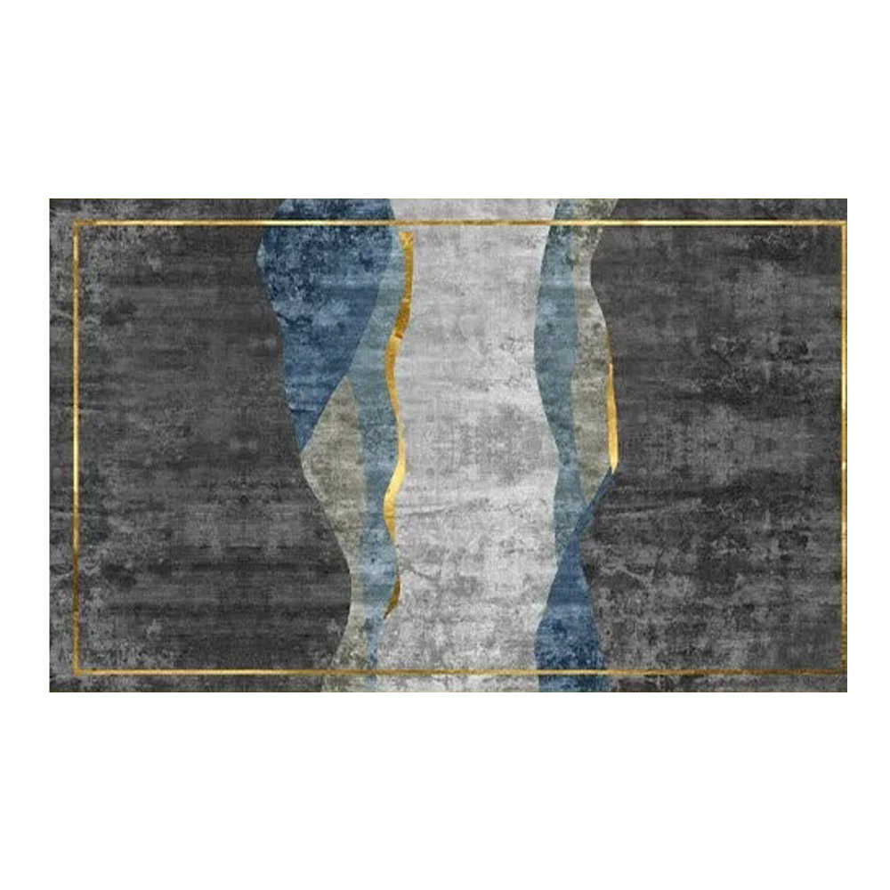 Alfombra abstracta moderna gris y dorada, rectangular, 5 pies x 7 pies