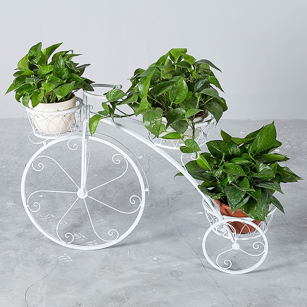 Retro Antique Bicycle Metal Plant Stand In White