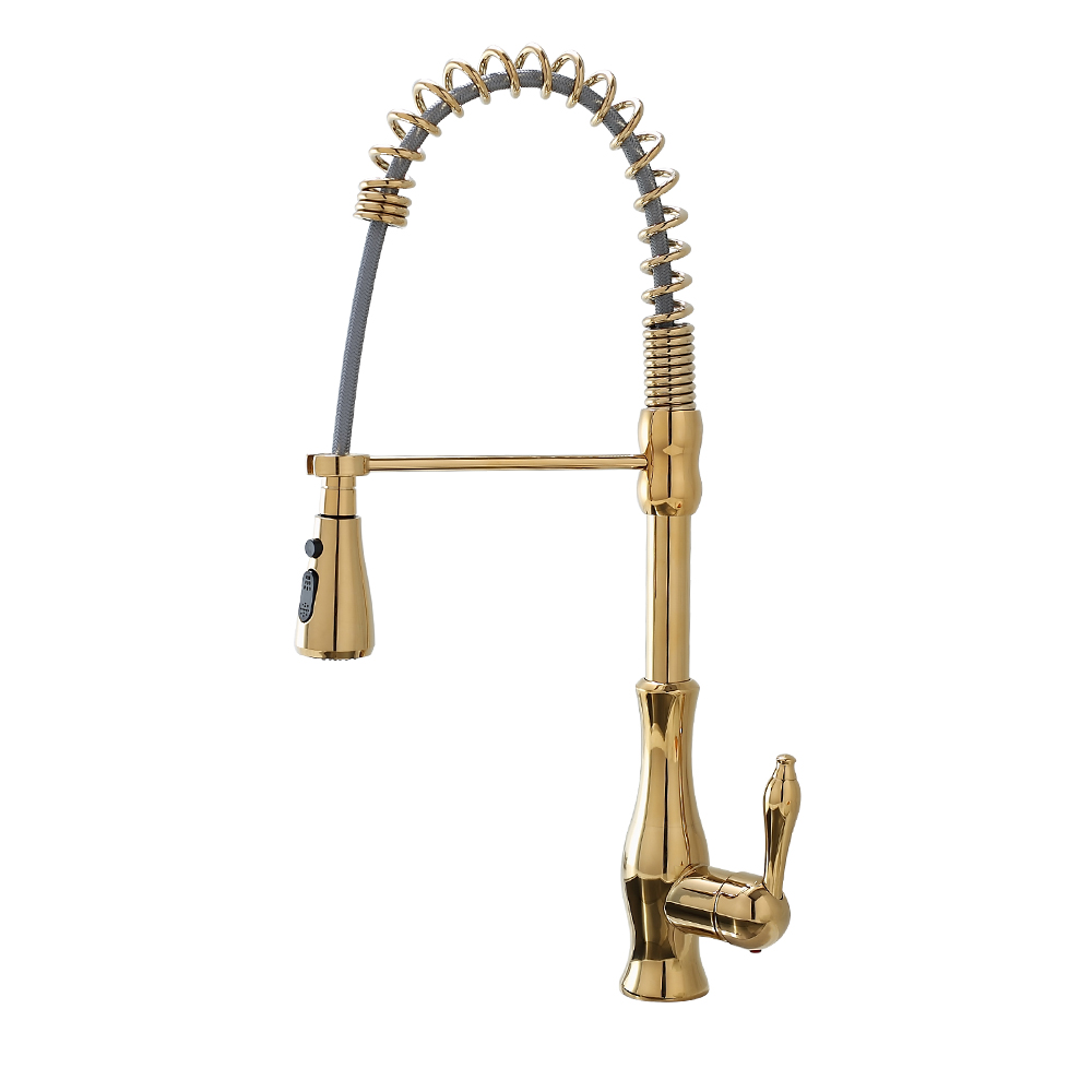 Modern Goose Necked Single Handle Pull Out Kitchen Faucet Brass with 3-Function Sprayer