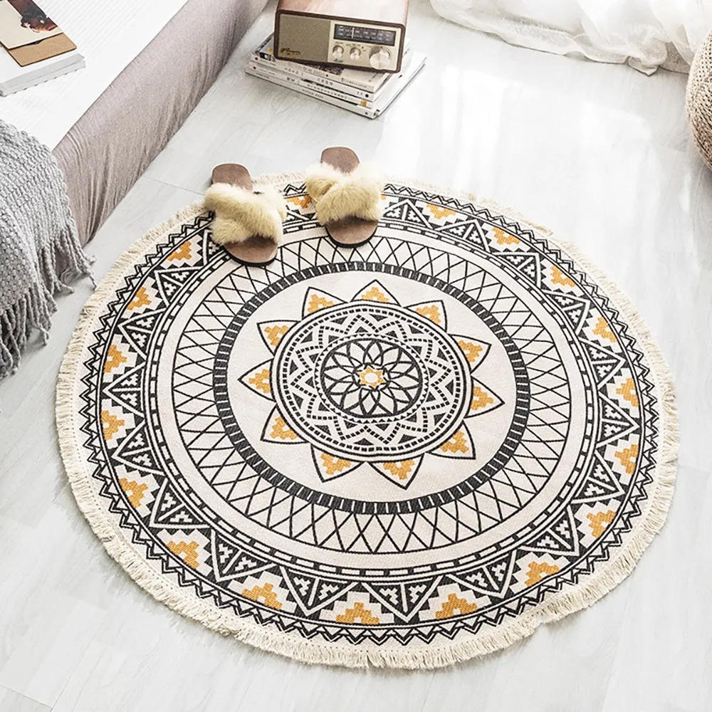 

Yellow Moroccan Multi-color Accent Tassel Round Indoor Area Rug 5'