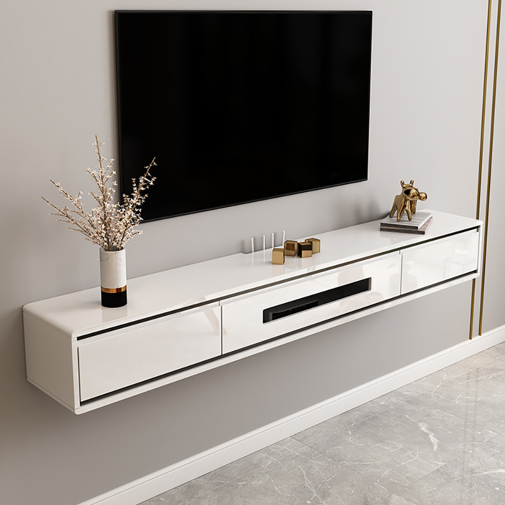 Image of 70.9" White TV Stand Postmodern Minimalist Floating Media Console with Storage