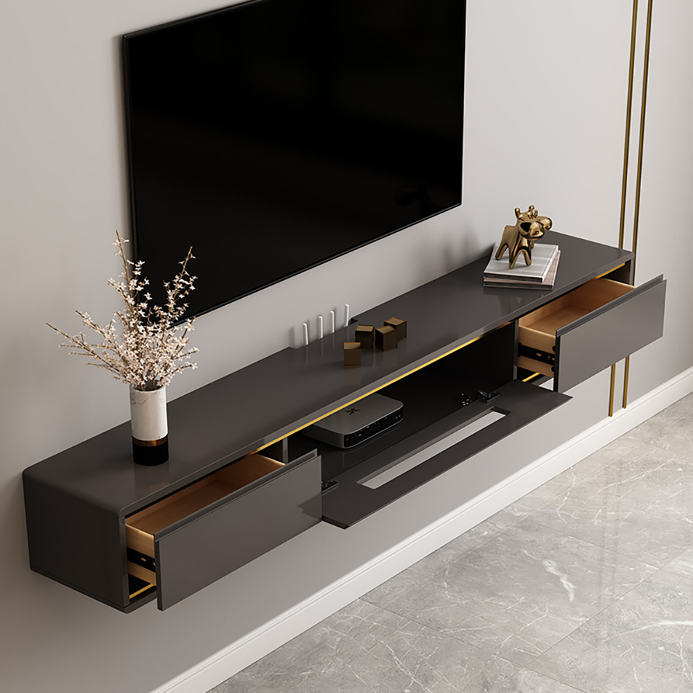 70.9" Gray TV Stand Postmodern Minimalist Floating Media Console with Storage