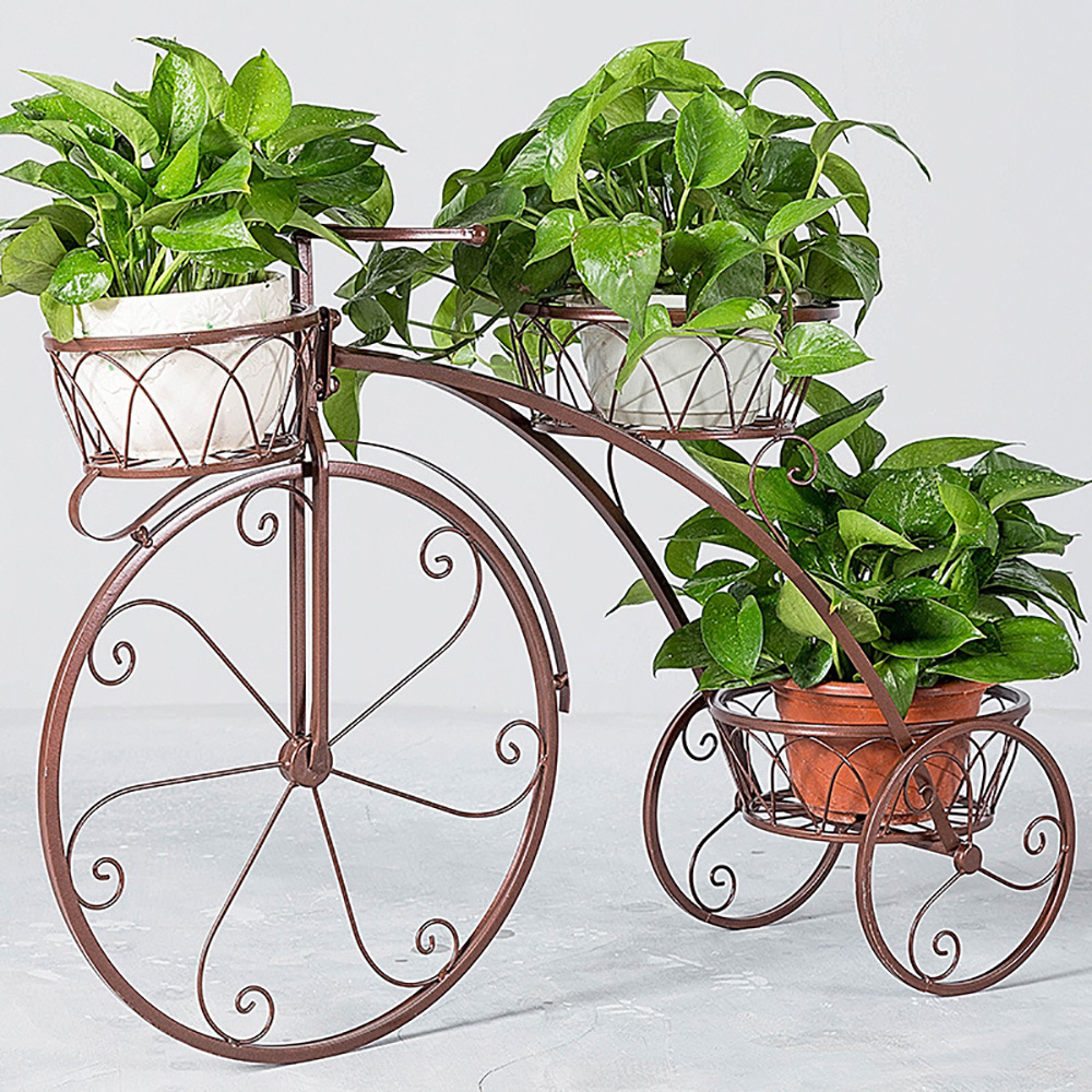 Retro Antique Bicycle Metal Plant Stand In Antique Brass