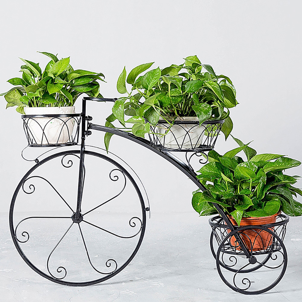 Retro Antique Bicycle Metal Plant Stand In Black