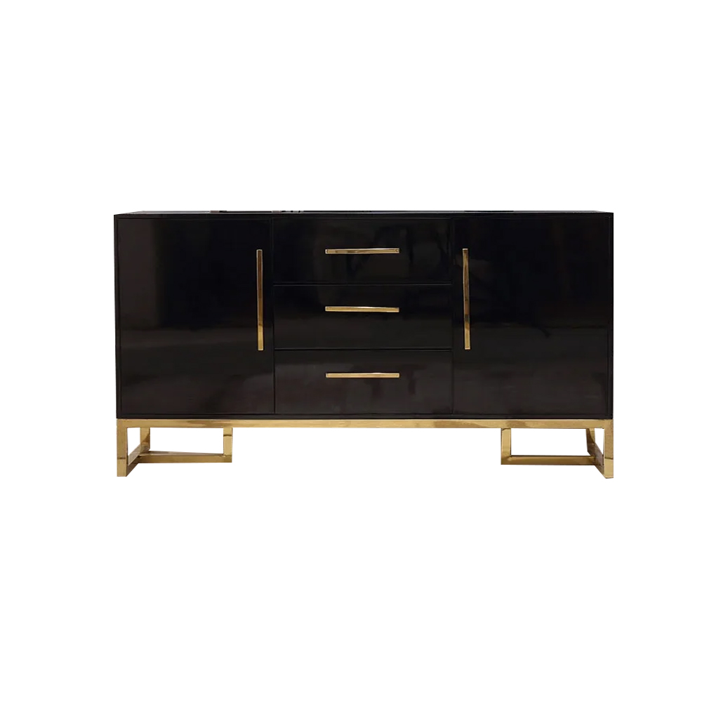 59" Black Sideboard Buffet with Drawers Modern Wood Dining Room Sideboard Cabinet