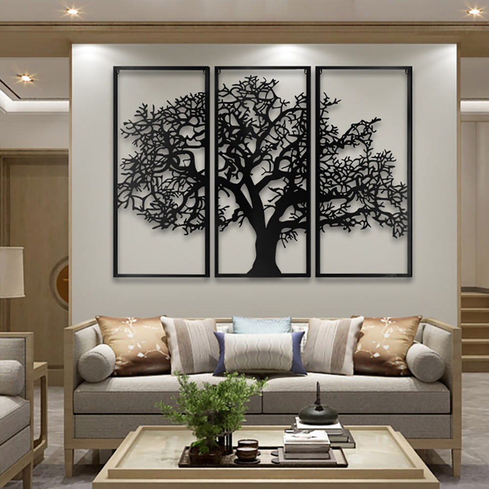 3 Pieces Modern 3D Metal Tree Wall Decor Creative Home Room Art Black ...
