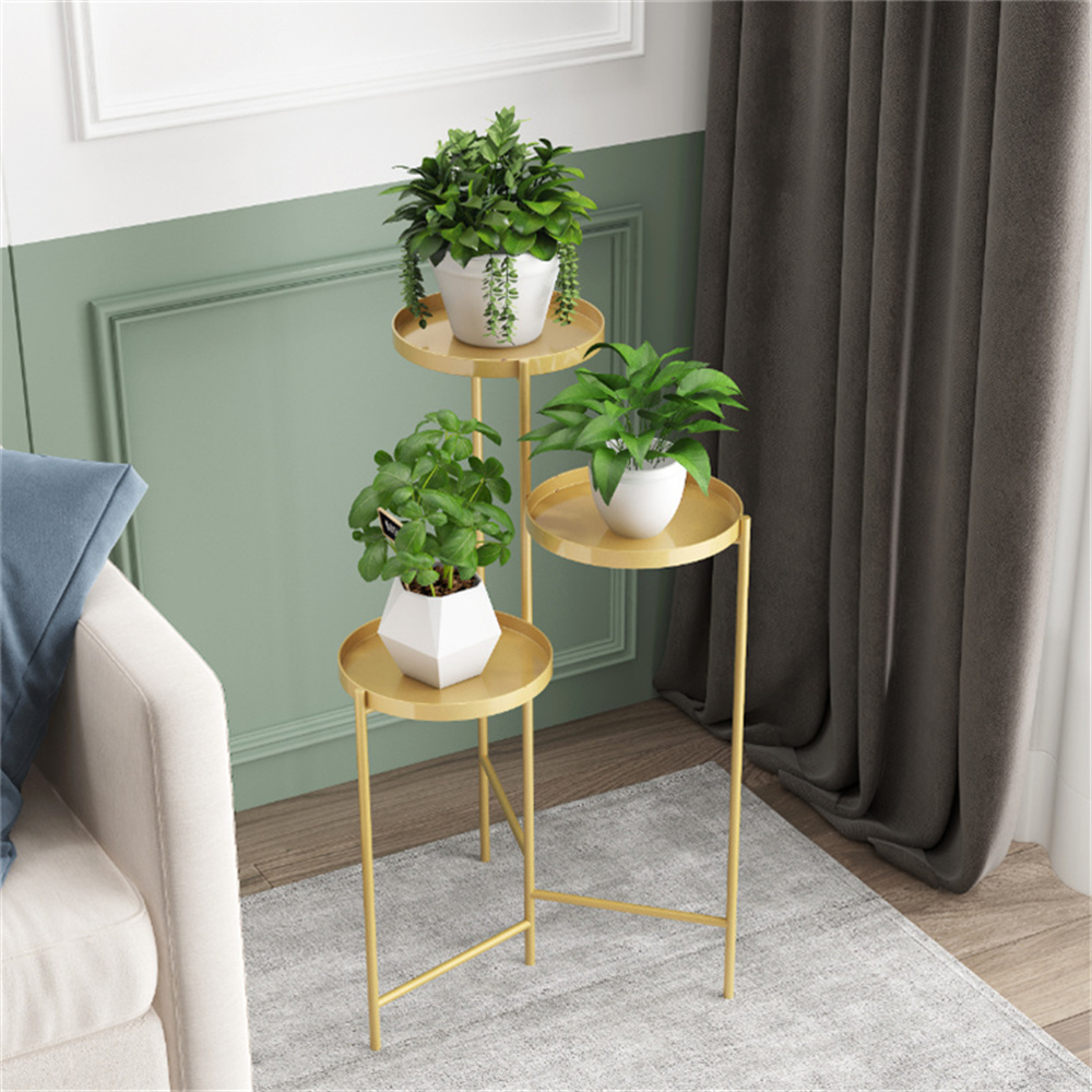 Modern Foldable Indoor Standing Plant Stand In Gold With Lid-gold
