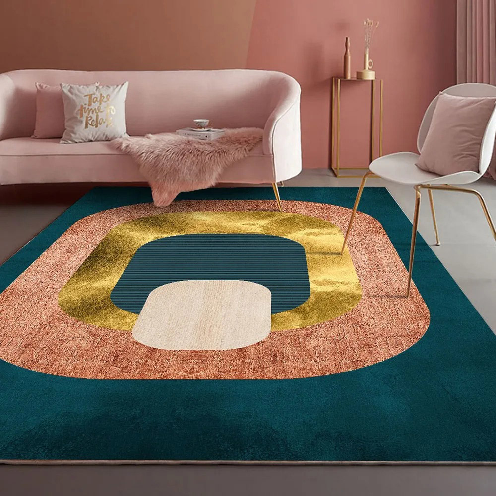 

Abstract Modern Orange and Gold Rug Rectangle 5'x 7' Indoor Area Rug