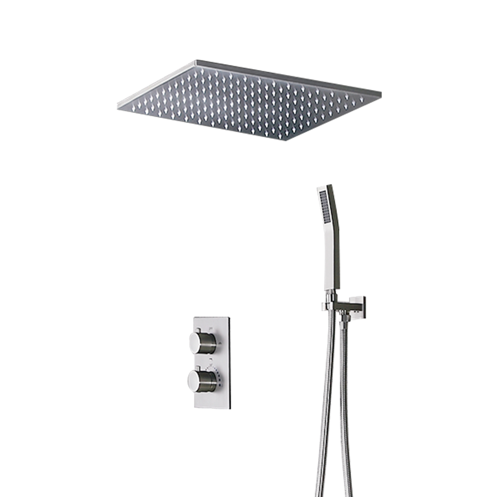 Modern 16" Rain Thermostatic Shower Faucet Brushed Nickel Shower System with Hand Shower