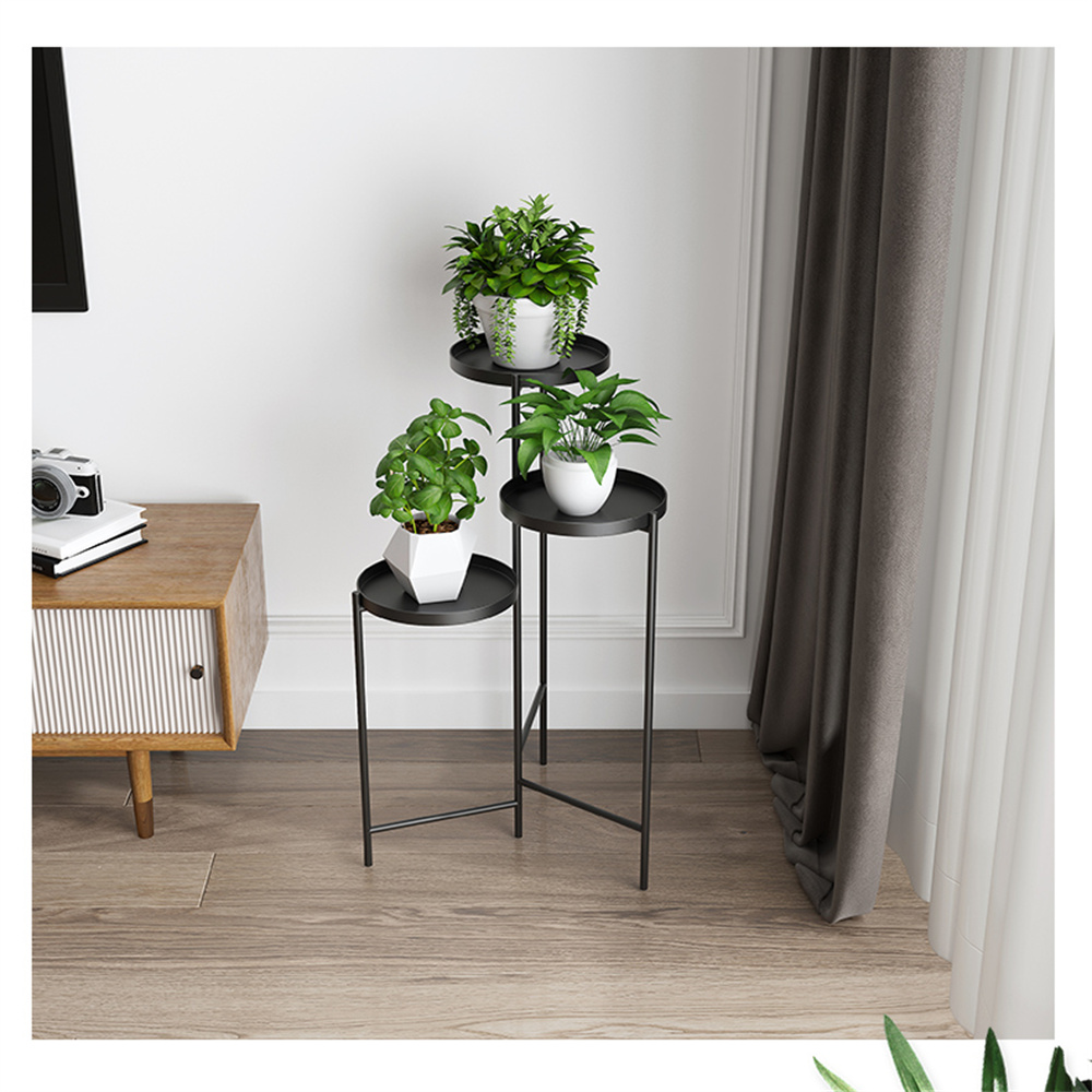 Modern Foldable Indoor Standing Plant Stand In Black With Lid-black